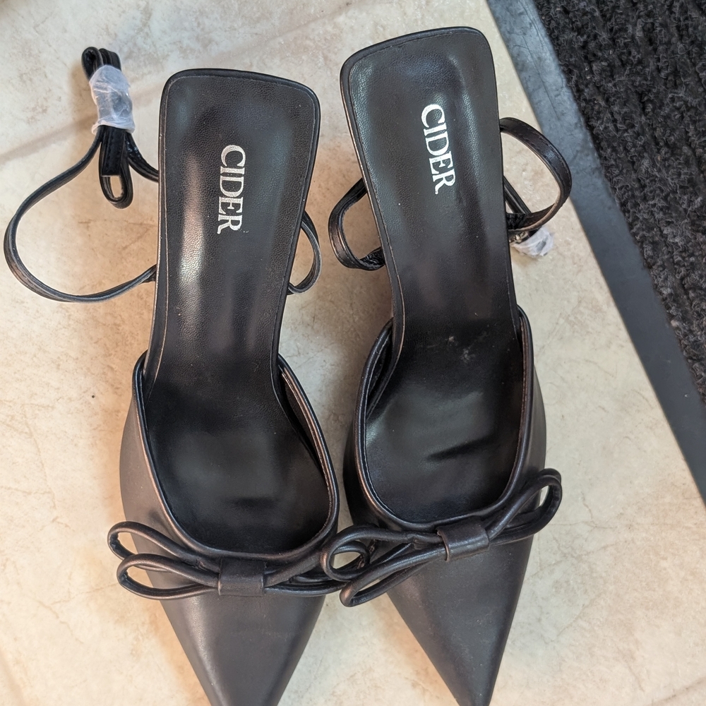 Cider Black Women's Heels with Bow Detail